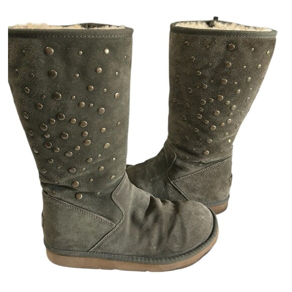 Ugg Rock Star Womens Studded Olive Green Suede Shearling Knee High Boots Sz 8 - Picture 3 of 13